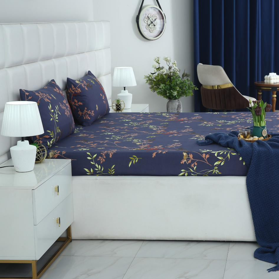 2Pcs Single Bed Sheet- Retro Leaf single bed sheet Apricot