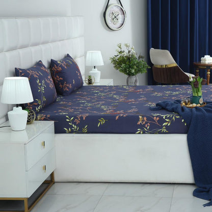 2Pcs Single Bed Sheet- Retro Leaf single bed sheet Apricot