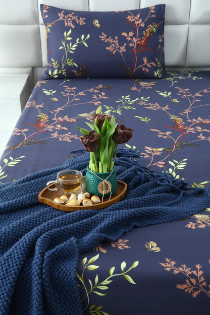 3 PCs Double Bed Sheet-Retro Leaf BED SHEET Apricot