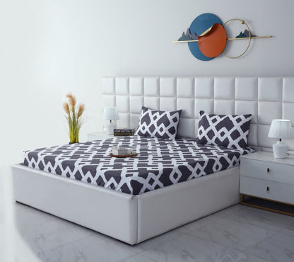 Fitted Bed Sheet-Geometric Patterned Fitted Sheets Apricot