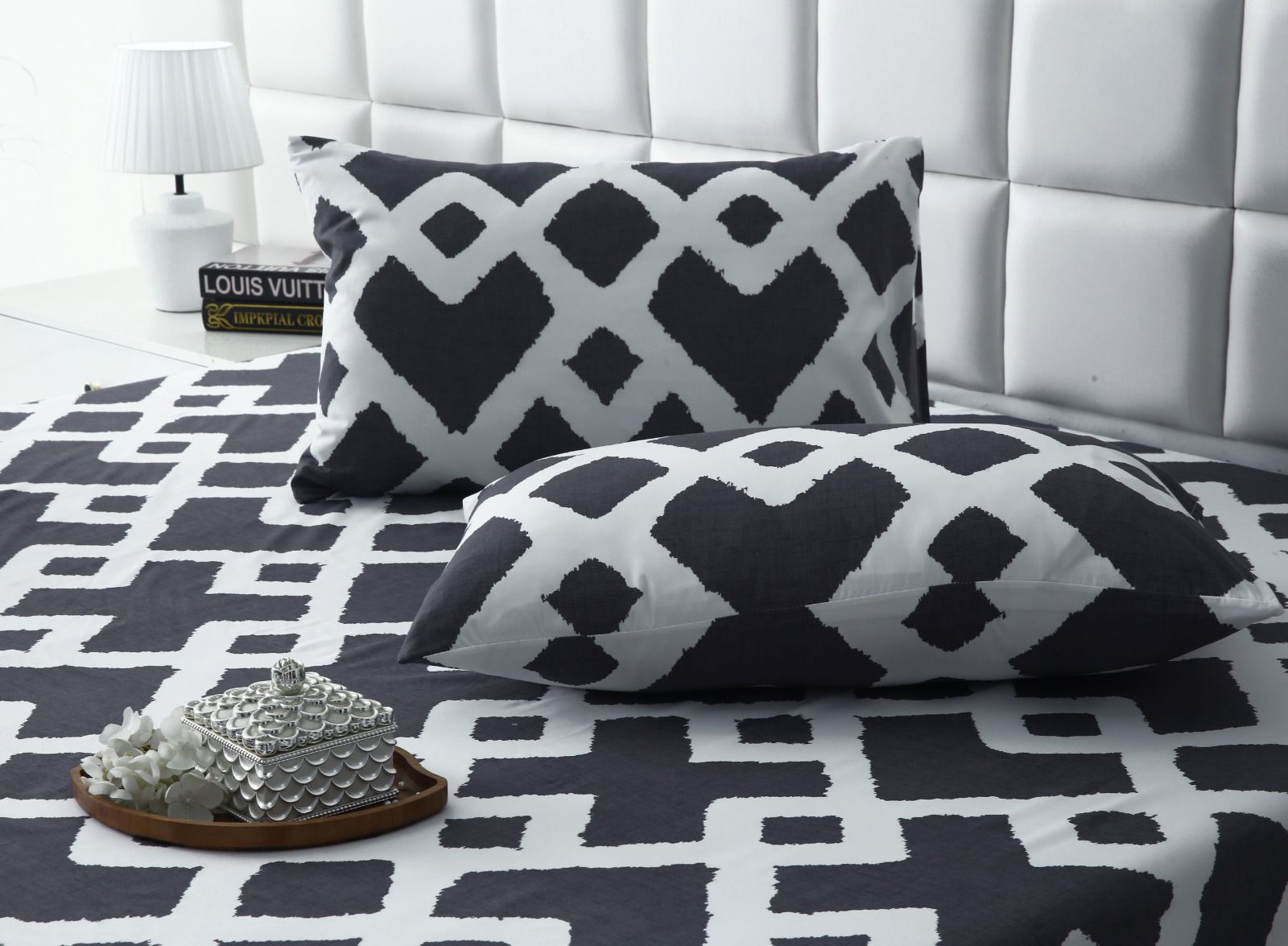 Fitted Bed Sheet-Geometric Patterned Fitted Sheets Apricot