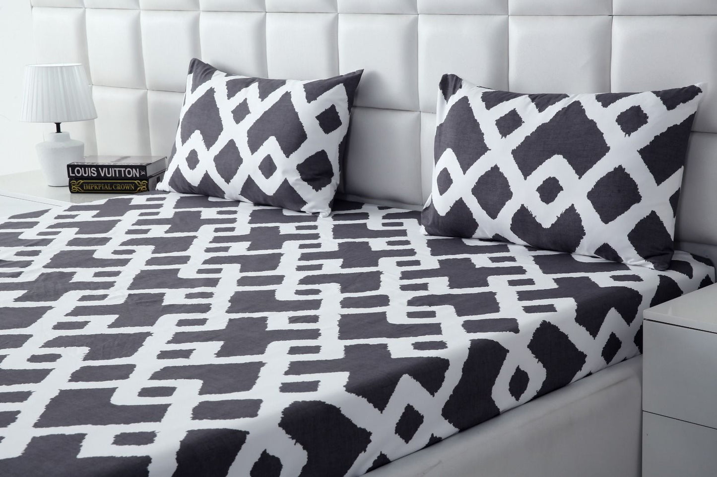 Fitted Bed Sheet-Geometric Patterned Fitted Sheets Apricot