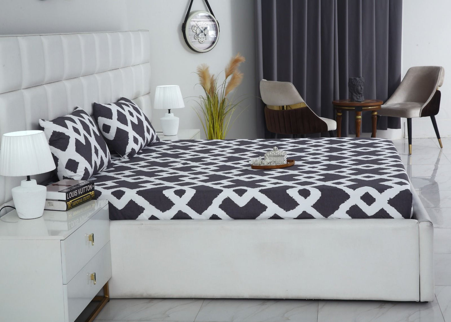 Fitted Bed Sheet-Geometric Patterned Fitted Sheets Apricot