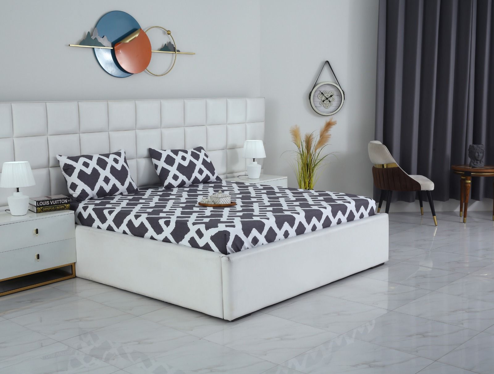 Fitted Bed Sheet-Geometric Patterned Fitted Sheets Apricot