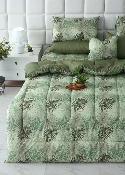 8 PCs Winter Razai Set-Palmy Jungle Comforters Apricot