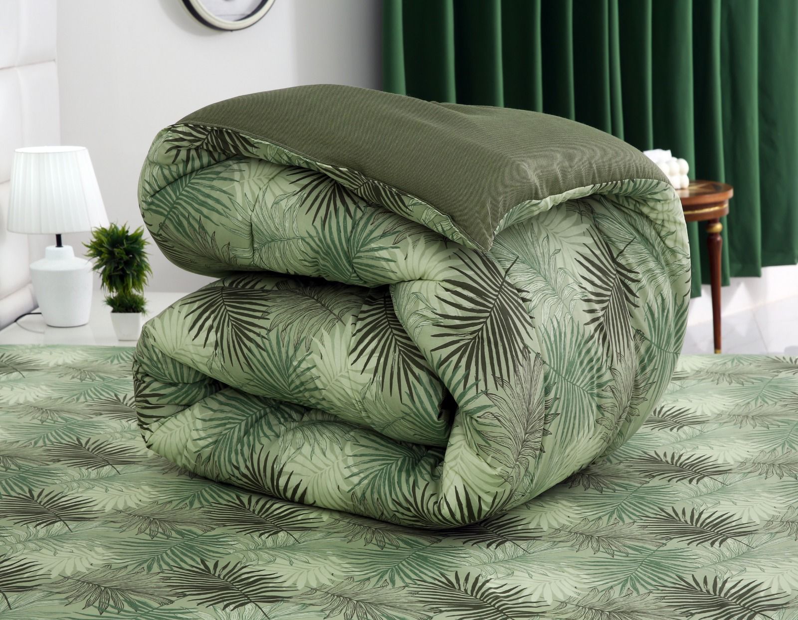 8 PCs Winter Razai Set-Palmy Jungle Comforters Apricot