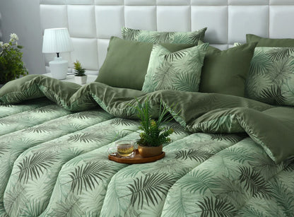8 PCs Winter Razai Set-Palmy Jungle Comforters Apricot