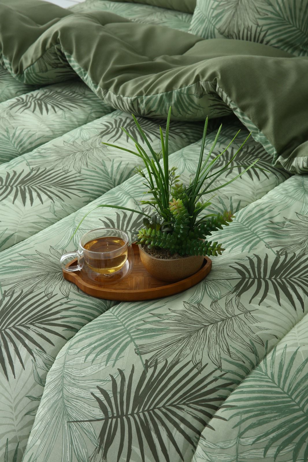 8 PCs Winter Razai Set-Palmy Jungle Comforters Apricot