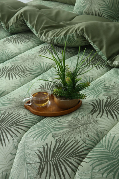 8 PCs Winter Razai Set-Palmy Jungle Comforters Apricot