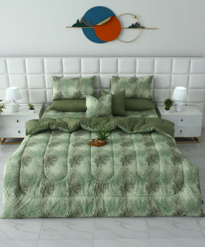 8 PCs Winter Razai Set-Palmy Jungle Comforters Apricot