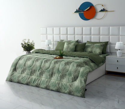8 PCs Winter Razai Set-Palmy Jungle Comforters Apricot