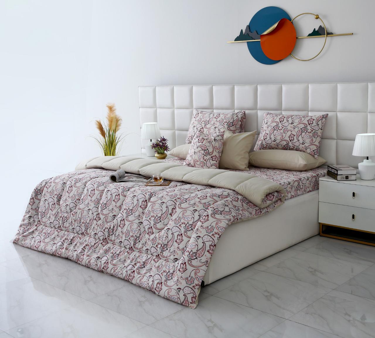 8 PCs Winter Razai Set-Pink Paisley Comforters Apricot