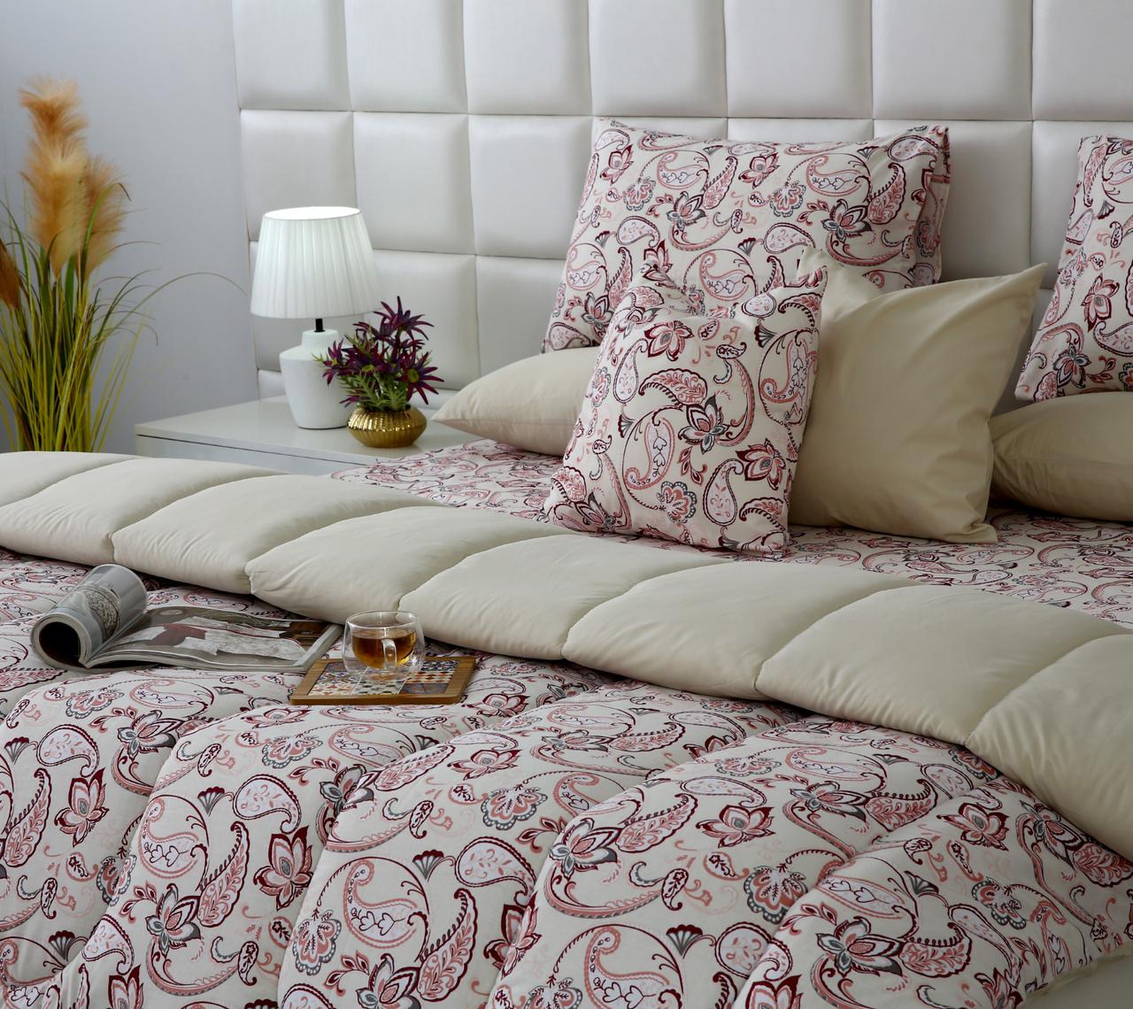 8 PCs Winter Razai Set-Pink Paisley Comforters Apricot