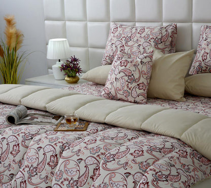 8 PCs Winter Razai Set-Pink Paisley Comforters Apricot