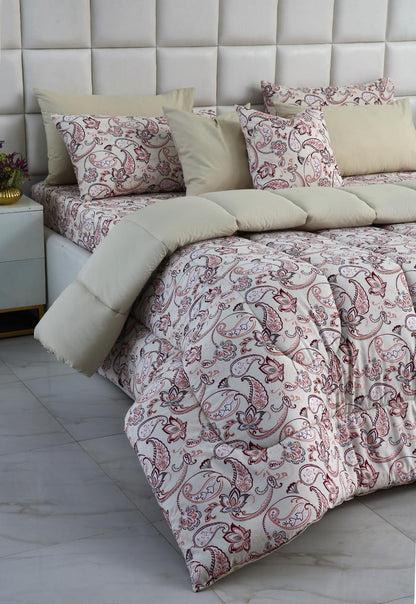 8 PCs Winter Razai Set-Pink Paisley Comforters Apricot