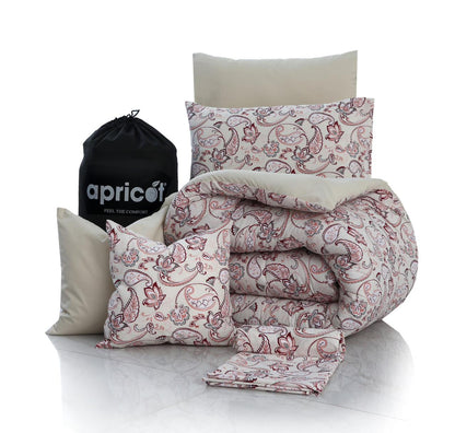 8 PCs Winter Razai Set-Pink Paisley Comforters Apricot