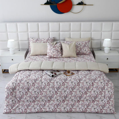 8 PCs Winter Razai Set-Pink Paisley Comforters Apricot