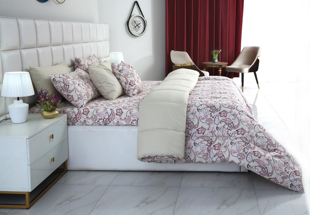 8 PCs Winter Razai Set-Pink Paisley Comforters Apricot