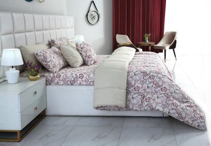 8 PCs Winter Razai Set-Pink Paisley Comforters Apricot