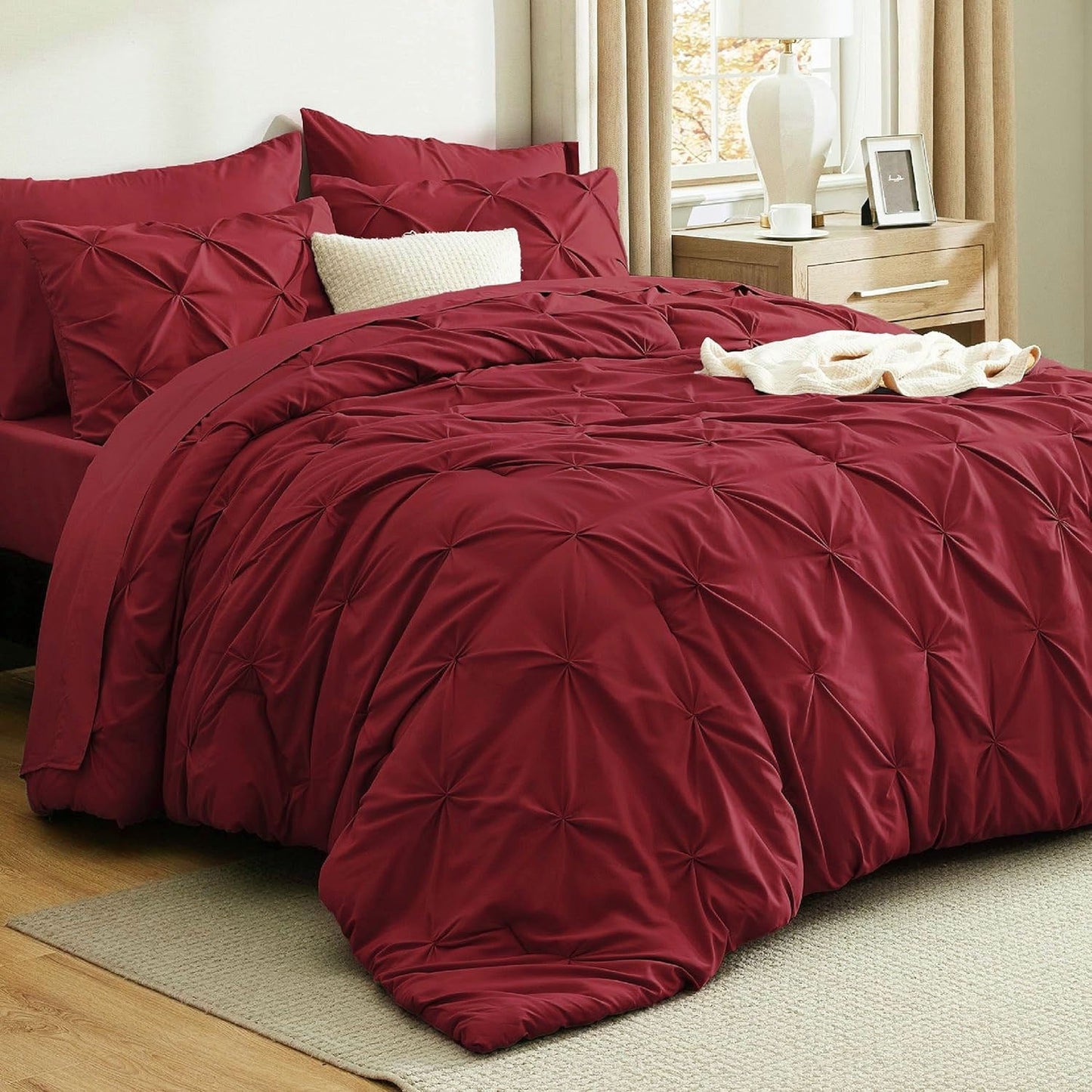 Solid Pintuck Duvet Cover Set-Maroon Bed Sheets Apricot