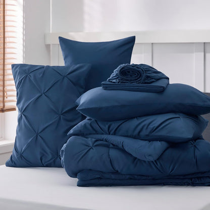 Solid Pintuck Duvet Cover Set-Navy Blue Bed Sheets Apricot
