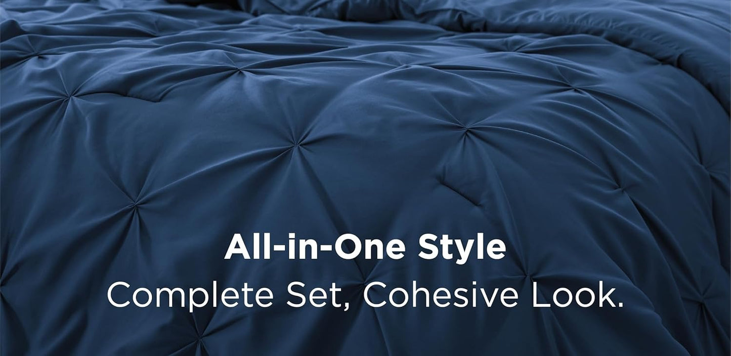 Solid Pintuck Duvet Cover Set-Navy Blue Bed Sheets Apricot