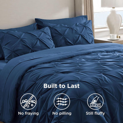 Solid Pintuck Duvet Cover Set-Navy Blue Bed Sheets Apricot