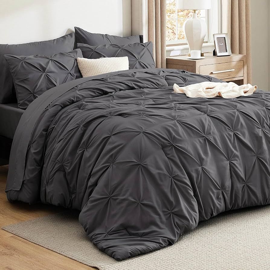 Solid Pintuck Duvet Cover Set-Grey Bed Sheets Apricot