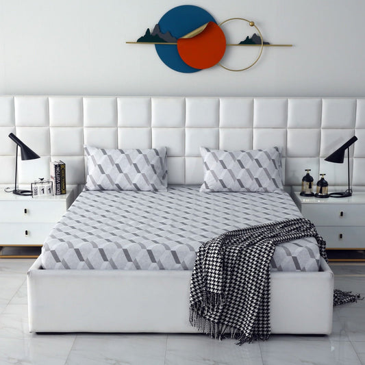 Fitted Bed Sheet-Sliver Triangles Fitted Sheets Apricot