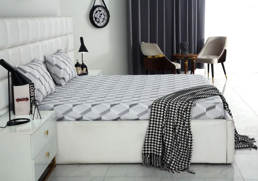 2Pcs Single Bed Sheet-Sliver Triangles single bed sheet Apricot