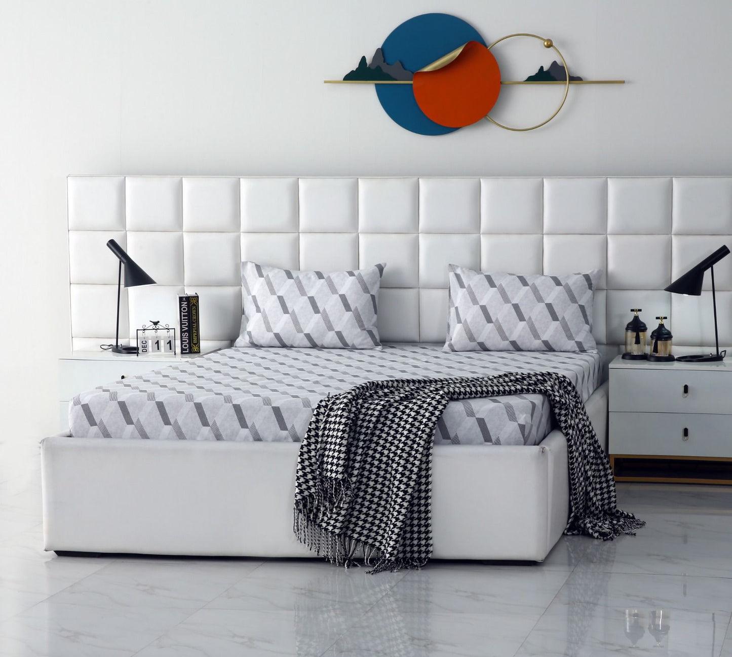 Fitted Bed Sheet-Sliver Triangles Fitted Sheets Apricot