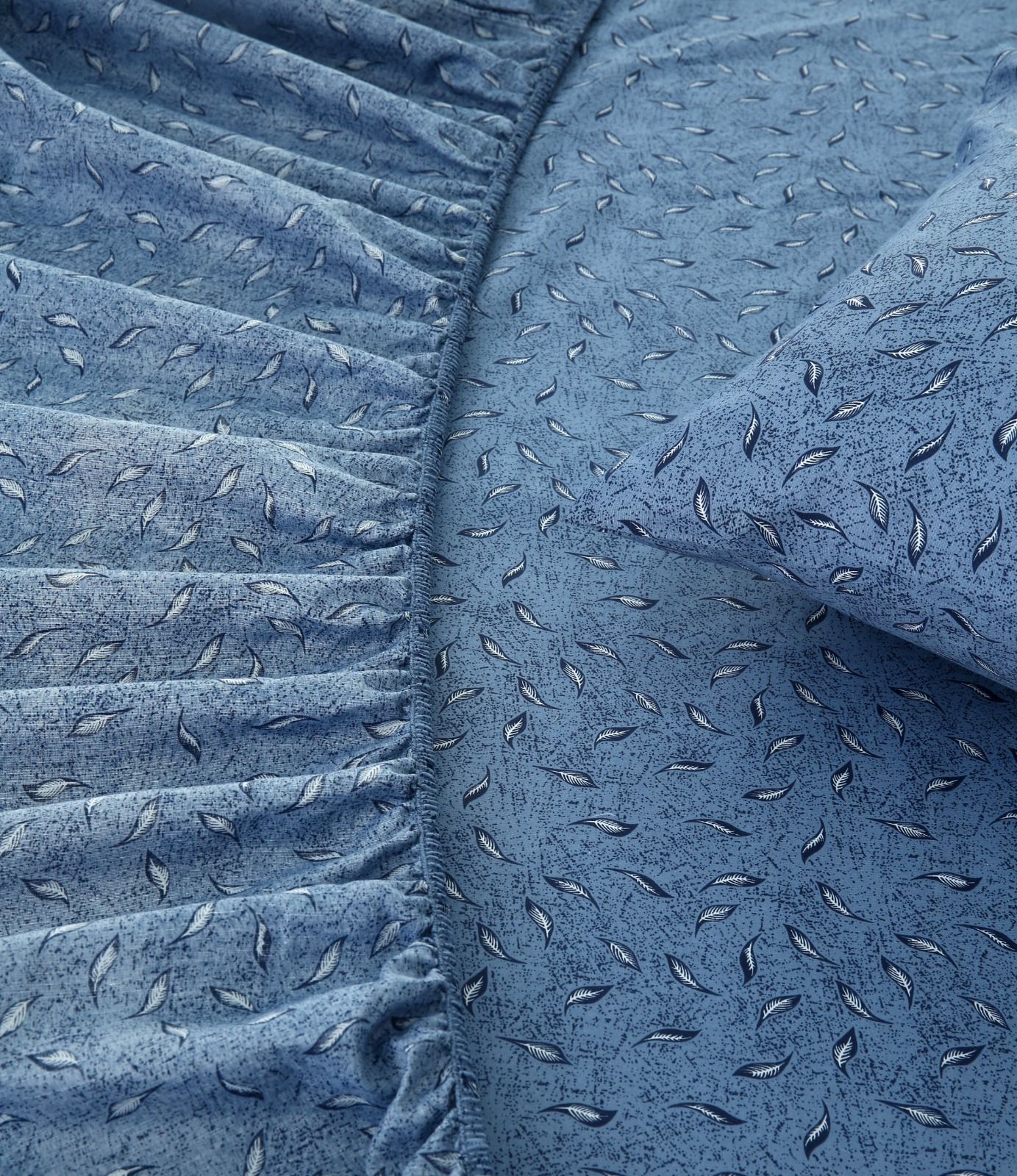 Fitted Bed Sheet-Raincloud Blue Feathers Fitted Sheets Apricot