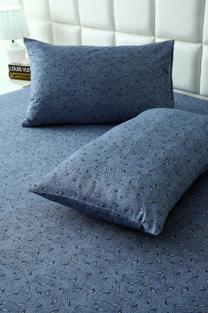 Fitted Bed Sheet-Raincloud Blue Feathers Fitted Sheets Apricot