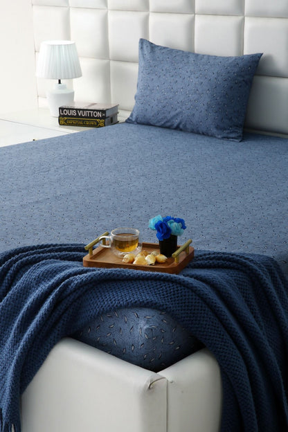 Fitted Bed Sheet-Raincloud Blue Feathers Fitted Sheets Apricot