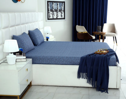 Fitted Bed Sheet-Raincloud Blue Feathers Fitted Sheets Apricot