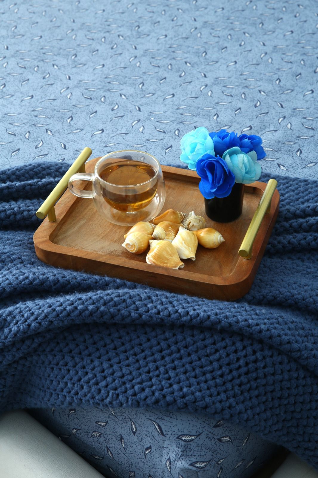 Fitted Bed Sheet-Raincloud Blue Feathers Fitted Sheets Apricot