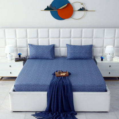 Fitted Bed Sheet-Raincloud Blue Feathers Fitted Sheets Apricot
