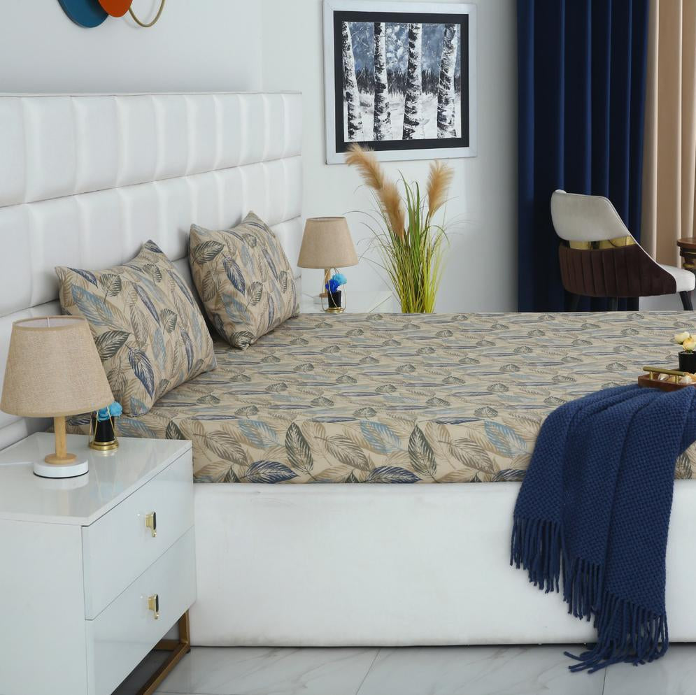 3 PCs Double Bed Sheet-Garden Bench BED SHEET Apricot