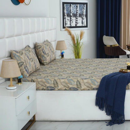 3 PCs Double Bed Sheet-Garden Bench BED SHEET Apricot