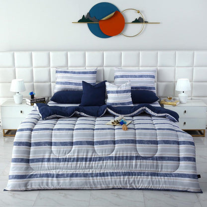 8 PCs Winter Razai Set-Chase Stripe Comforters Apricot