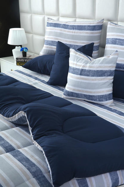 8 PCs Winter Razai Set-Chase Stripe Comforters Apricot