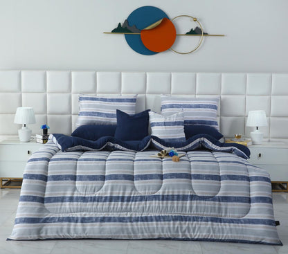 8 PCs Winter Razai Set-Chase Stripe Comforters Apricot