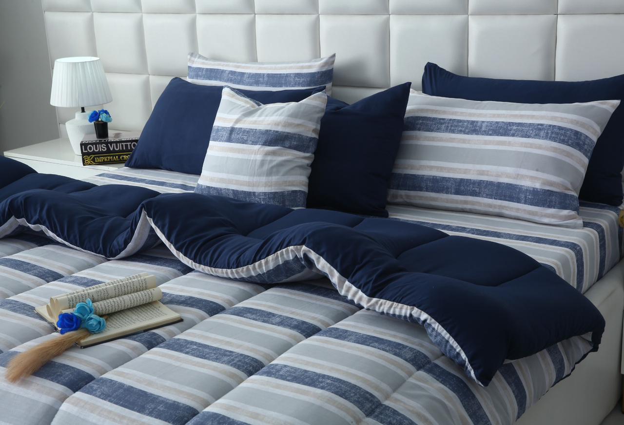 8 PCs Winter Razai Set-Chase Stripe Comforters Apricot