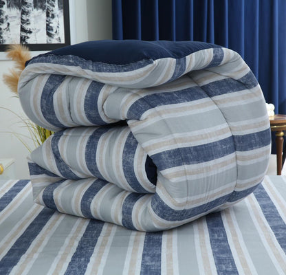 8 PCs Winter Razai Set-Chase Stripe Comforters Apricot