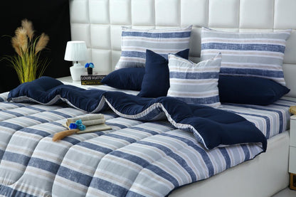 8 PCs Winter Razai Set-Chase Stripe Comforters Apricot