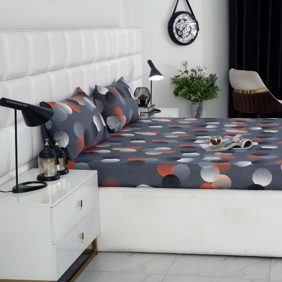 3 PCs Double Bed Sheet-Illustration Design BED SHEET Apricot