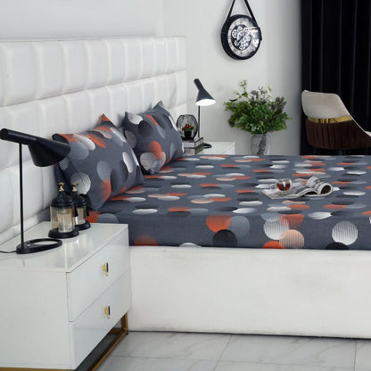 3 PCs Double Bed Sheet-Illustration Design BED SHEET Apricot