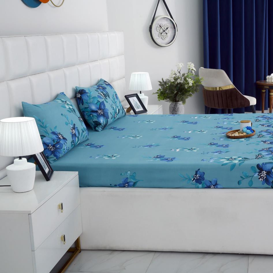 3 PCs Double Bed Sheet-Azure Bloom BED SHEET Apricot