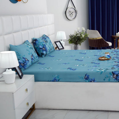 3 PCs Double Bed Sheet-Azure Bloom BED SHEET Apricot