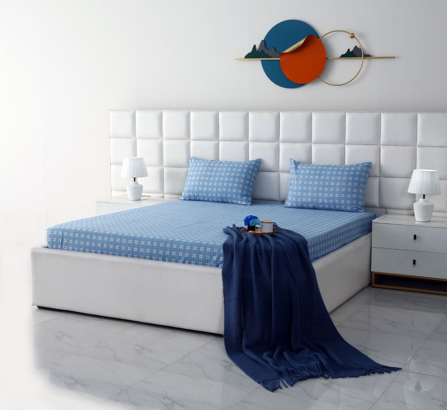 Fitted Bed Sheet-Waterfall Geometric Fitted Sheets Apricot